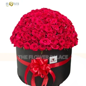Premium red roses arranged in a luxury black cylindrical gift box for delivery in Rawalpindi