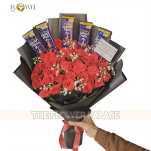 Sweet Romance - Red Roses & Dairy Milk Chocolate Bouquet
