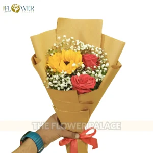 Sunshine & Roses - Mixed Sunflower and Red Rose Bouquet