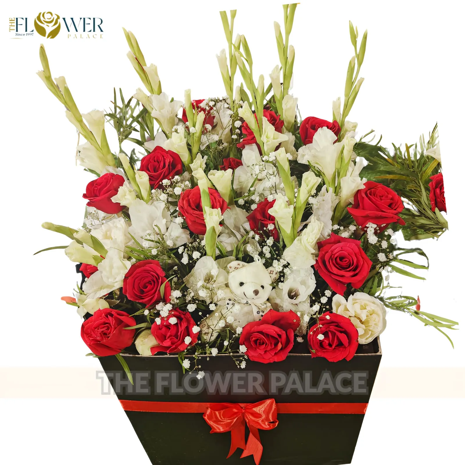 The Royal Hug - Luxury Mixed Flower Box & Teddy Bear