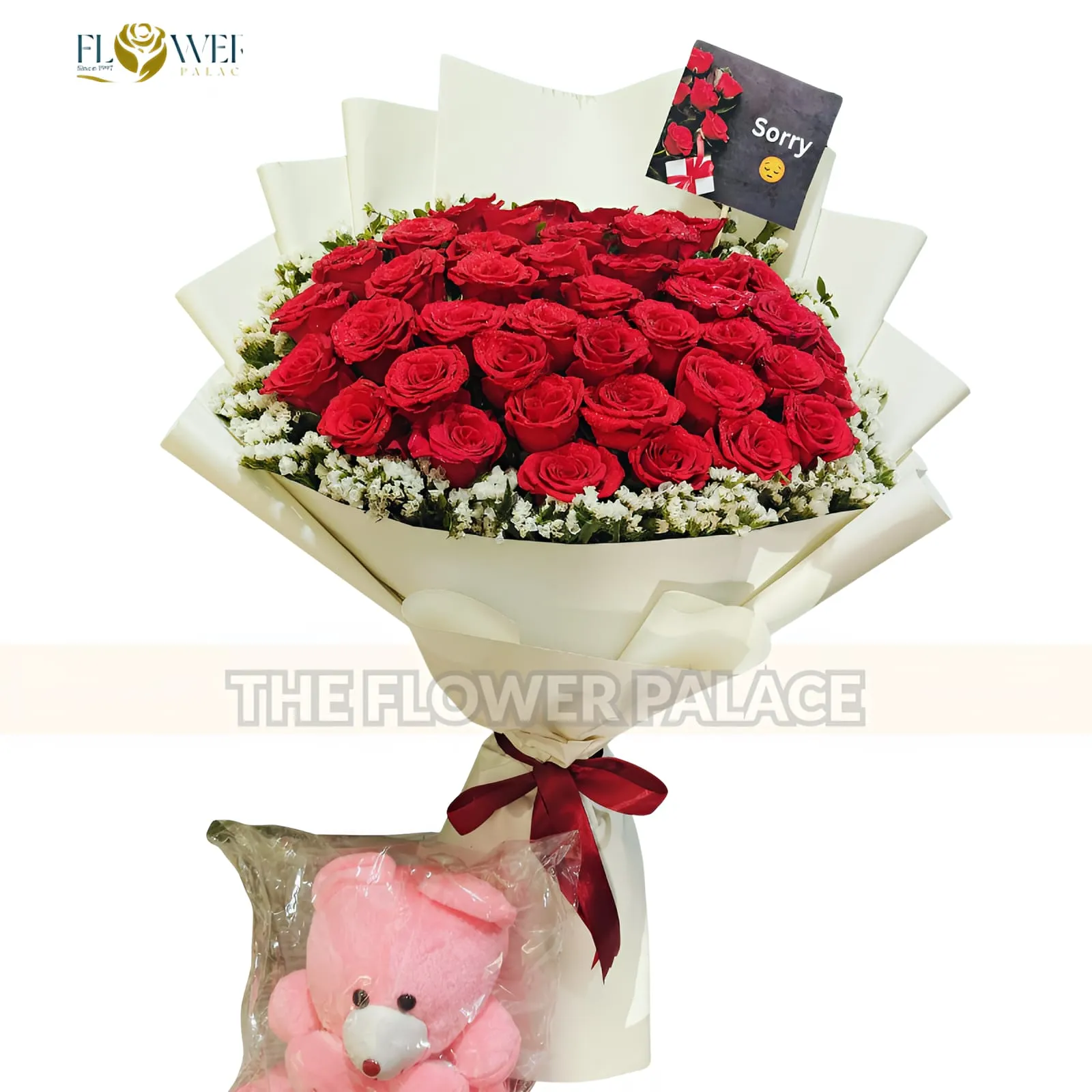 Cuddle & Blooms - Mixed Floral Box with Teddy Bear