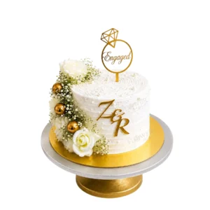 White & Gold Engagement Cake