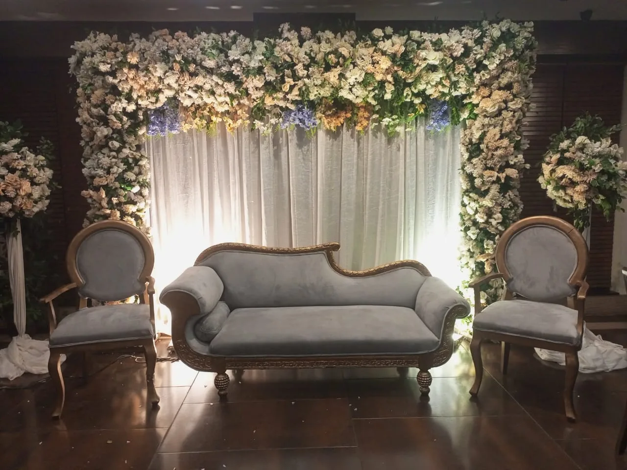 Ivory & Gold Floral Backlit Wedding Stage