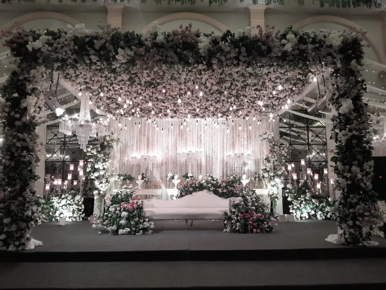 Blush Floral Canopy Wedding Stage Setup