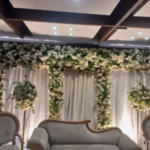 All-White Floral Arch Wedding Stage