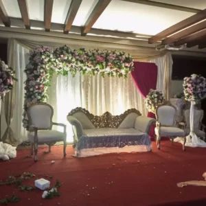 Mauve & Ivory Floral Arch Wedding Stage