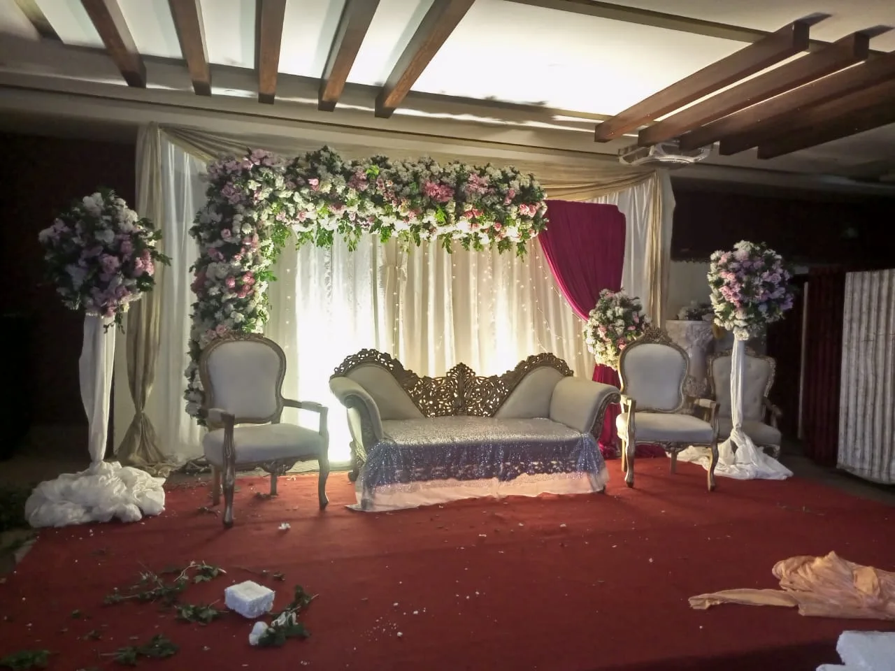 Mauve & Ivory Floral Arch Wedding Stage