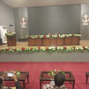 Auditorium Stage Floral Decor Setup