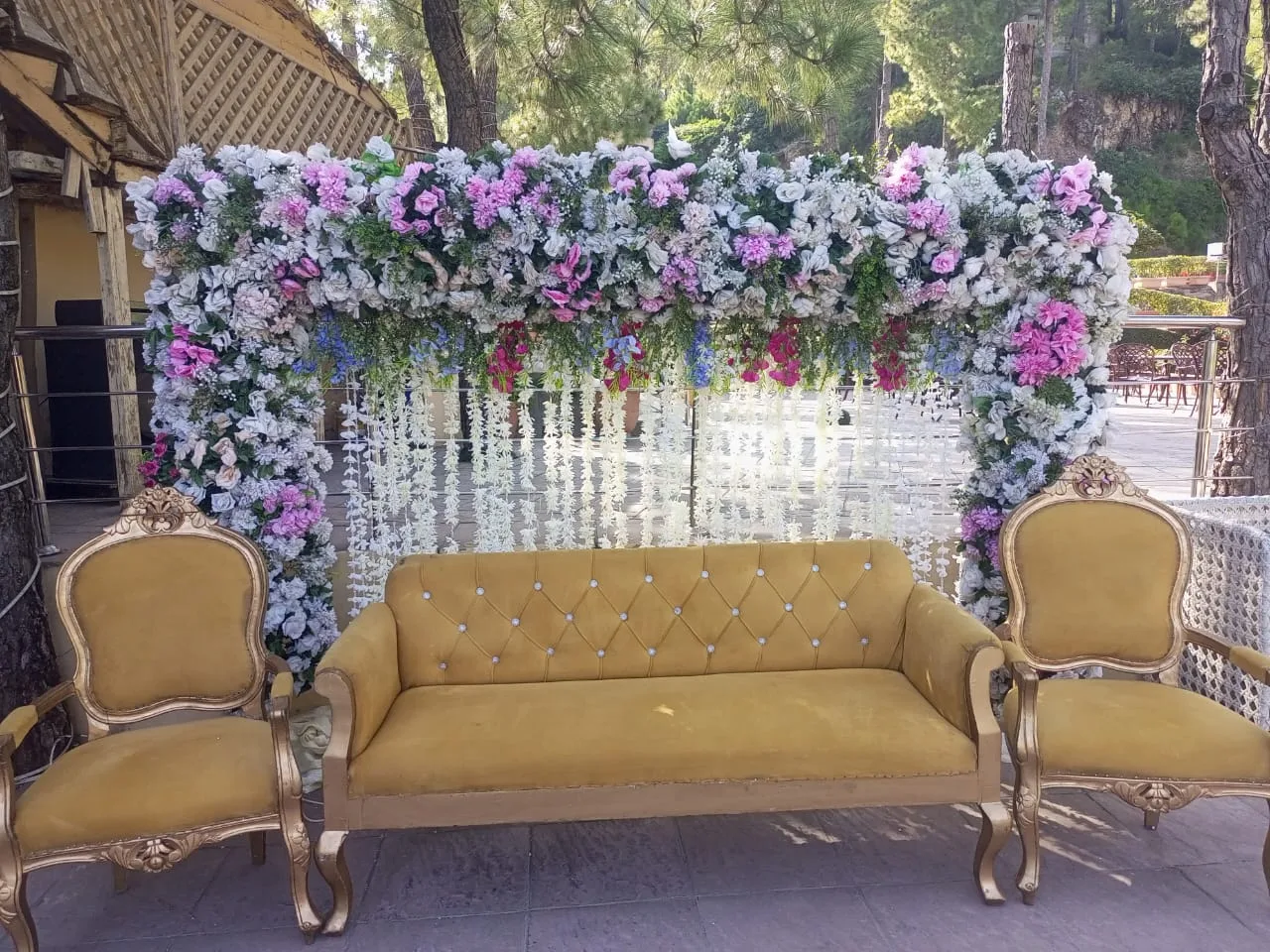 Mustard Velvet Outdoor Wedding Stage